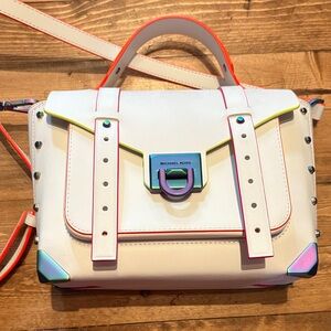 Michael Kors White Leather Satchel with Neon Trim
